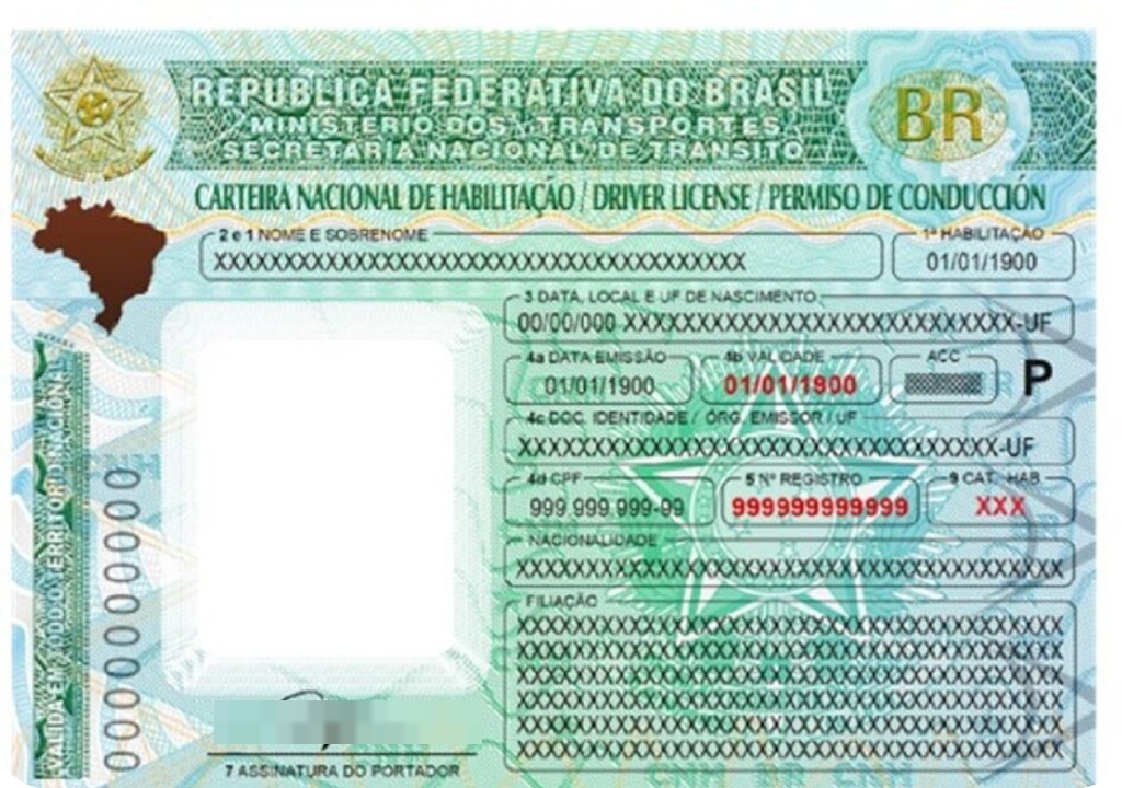 Modelo de carnet de Brasil, anonimizado