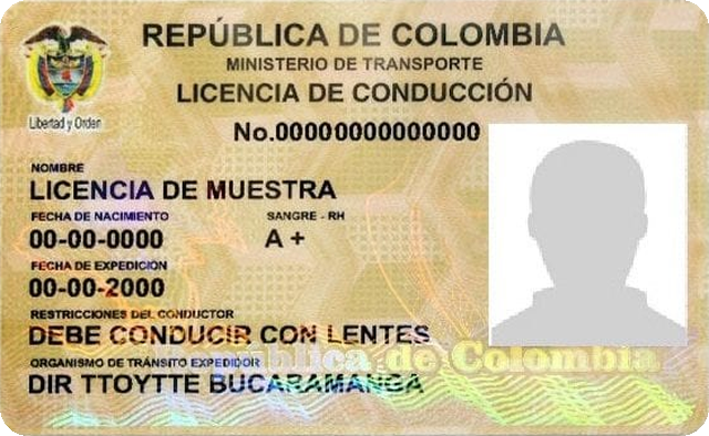 Modelo de carnet de Colombia, anonimizado