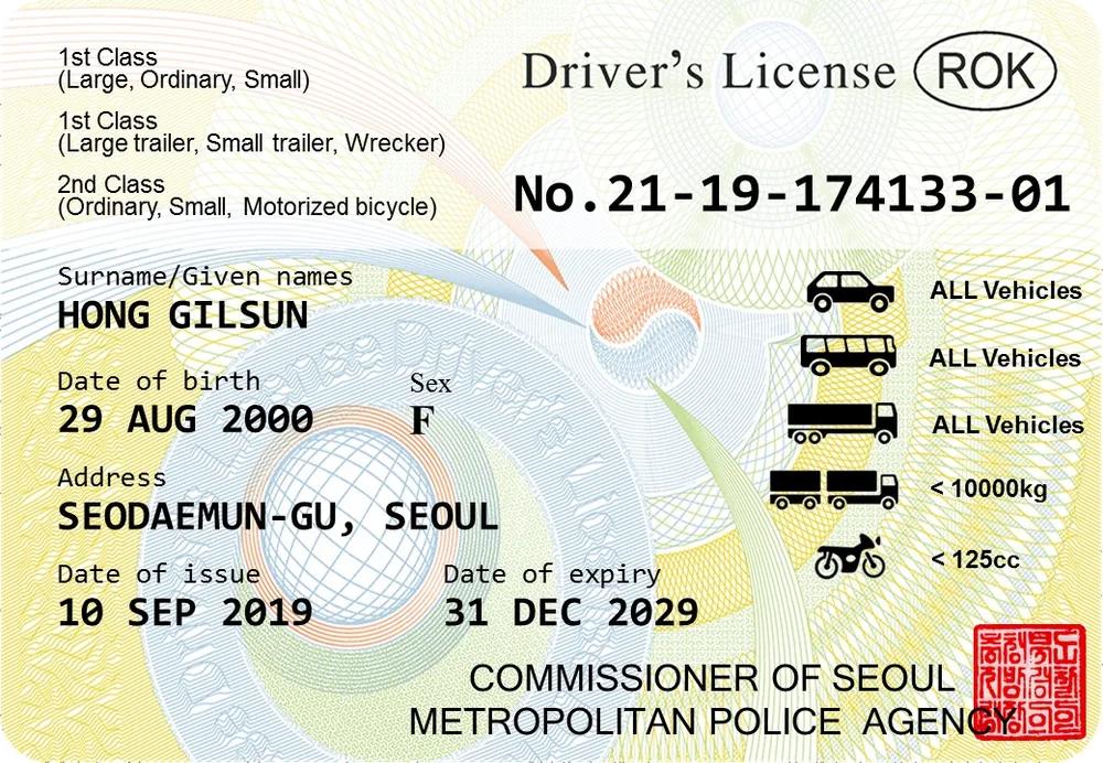 Carnet de Corea del Sur con los datos tapados