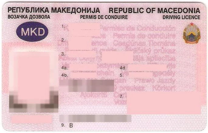 Carnet de Macedonia del Norte con los datos tapados