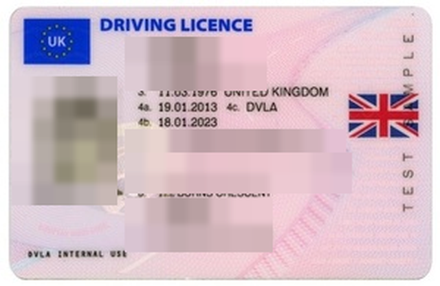 Modelo de carnet de Reino Unido, anonimizado